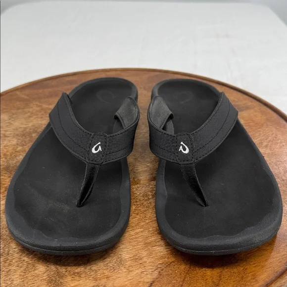 Olukai Sandals Wm 10 Ohana Black Thong Flip Flops Fishing Camping Beach Pool - Picture 2 of 9